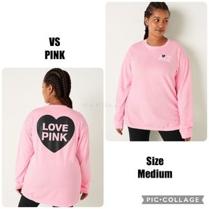 VS PINK Originals Sweet Rosette Long Sleeve Campus Crew Tee Oversized Medium NEW